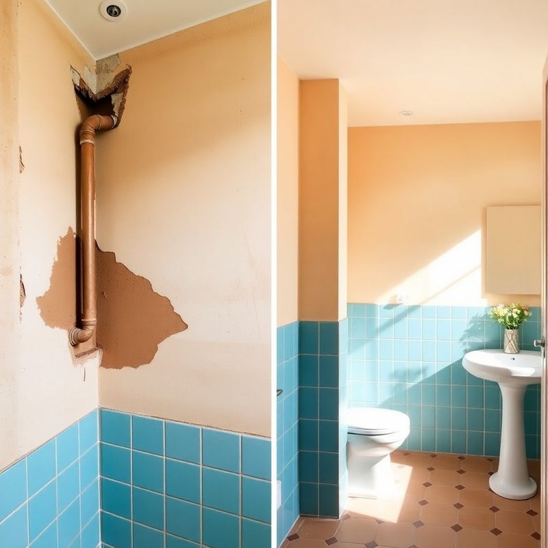 Prima e dopo di una parete del bagno riparata a Verona
