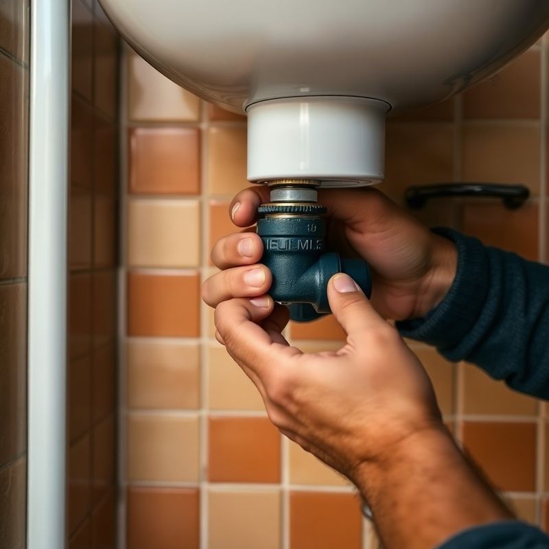 Mani di un tecnico Bianchi & Bianchi che sostituiscono un raccordo sotto un lavabo